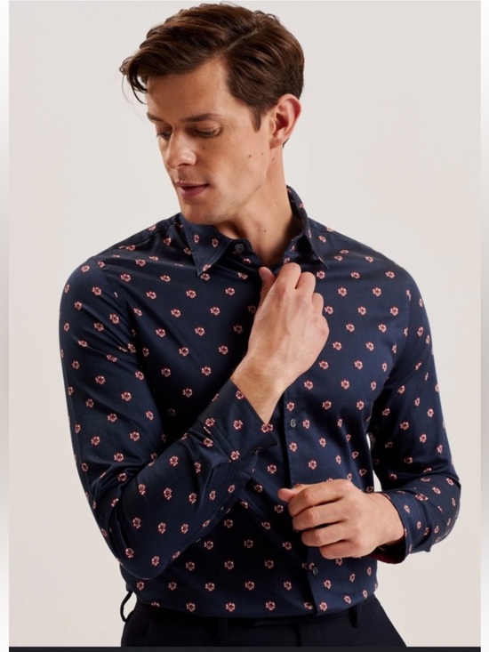 Ted Baker Other - Ted Baker Navy Button-Down Shirt with Pink Floral Pattern Size XL